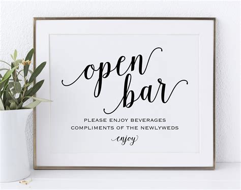 Open Bar Wedding Sign Printable